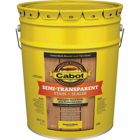 CABOT Semi-Transparent Deck & Siding Exterior Stain & Sealer, Neutral Base, 5 Gal. 140.0000306.008